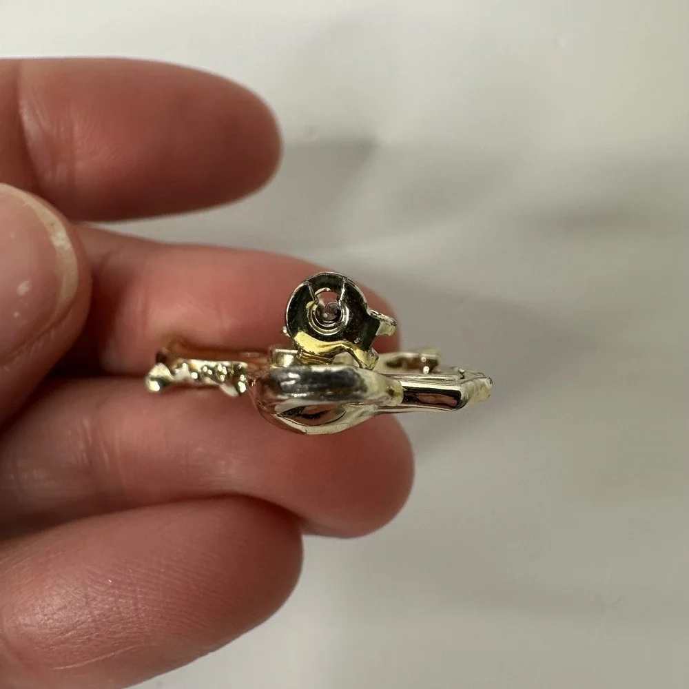 Gold Tone Galloping‎ Horse Brooch Red White Enamel Accents Animal Pin Costume